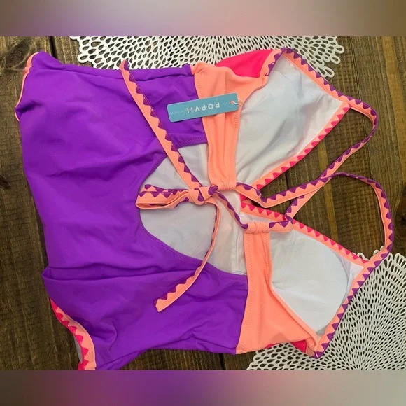 3/$35 NEW Popvil Color Block Clam Shell Spandex Sweet One Piece - Picture 2 of 3